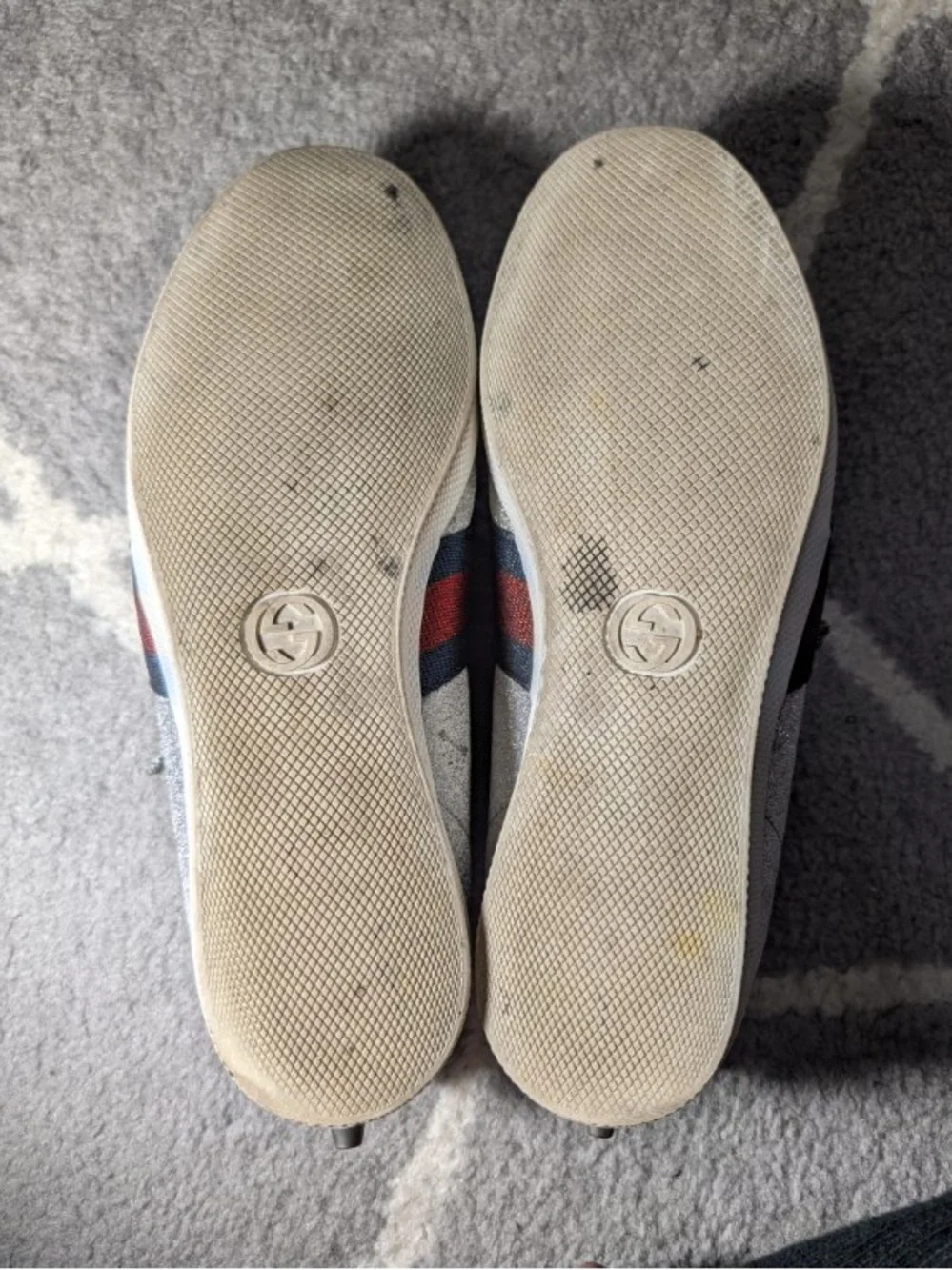 Gucci Silver Glitter Men's Sneakers with Red & Blue Web Stripe